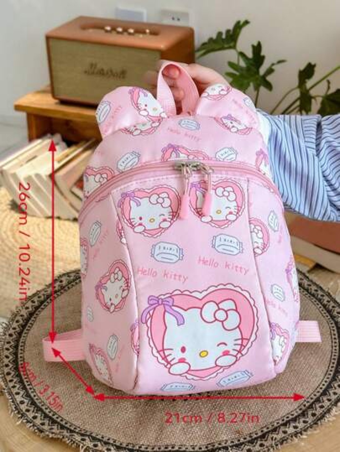 Sanrio KT Cat Nylon Kids Backpack Cute Mini Girls Bag Lightweight Cartoon Pattern Pouch Zipper Closure Kitty Dog Little Girl Schoolbag Suitable Gift Bag For Friends Gathering Travel Bag For Outing