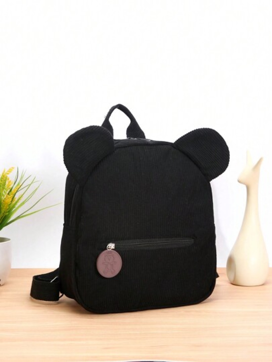 One Girls Cute Cartoon Bear Zippered Backpack Suitable For Daily Use