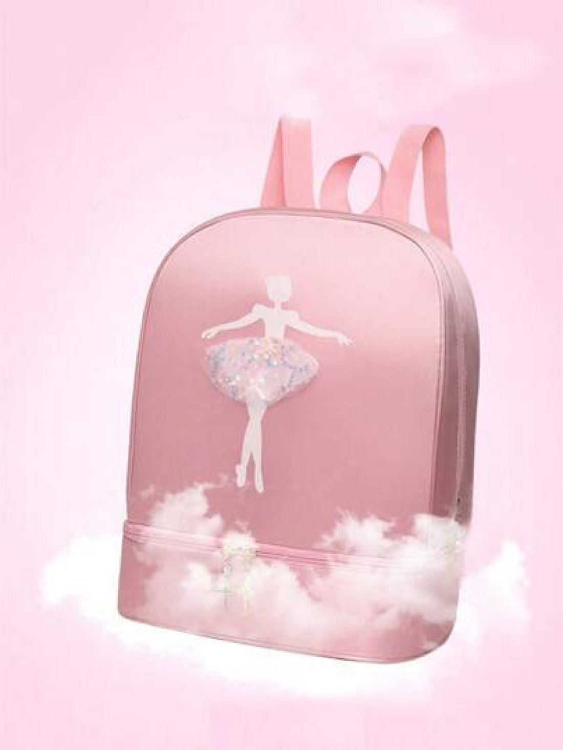 1pc Solid Color Zipper Closure Oxford Cloth Embroidered Dancer Motif Cute Backpack With Separate Shoe Compartment Suitable For Daily Use