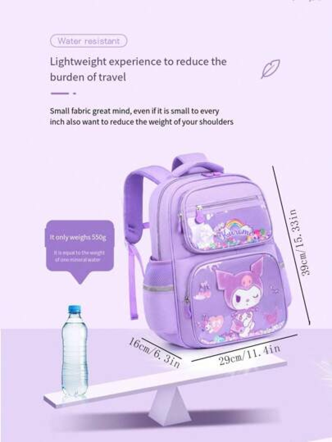 Sanrio Sanrio Hello Kitty Kuromi Kids Backpack Cartoon Cute Girl Double Shoulder Bag Ergonomic Backpack School Style Suitable For Back To School Season Reflective Night Bag