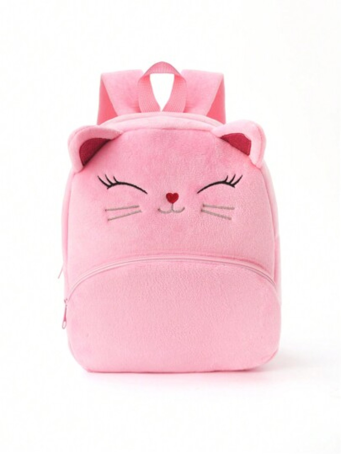 1 piece pink cute cartoon embroidered kitten plush large capacity children s backpack for girls and children classic backpack for children suitable for daily travel holiday gift