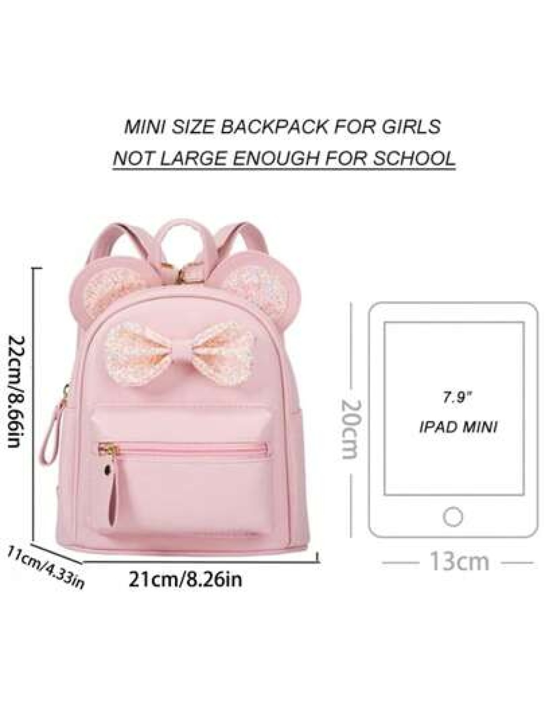 1pc Fashionable Cute Mini Backpack For Kids Featuring Sequin Bow Mouse Ear Design Suitable For Girls Pink