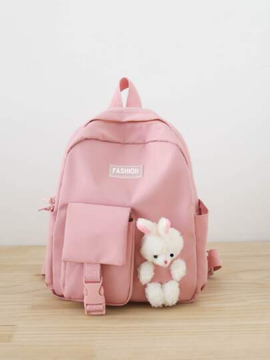 Girls Fuzzy Cartoon Rabbit Letter Patch Decor Zipper Cute Functional Backpack