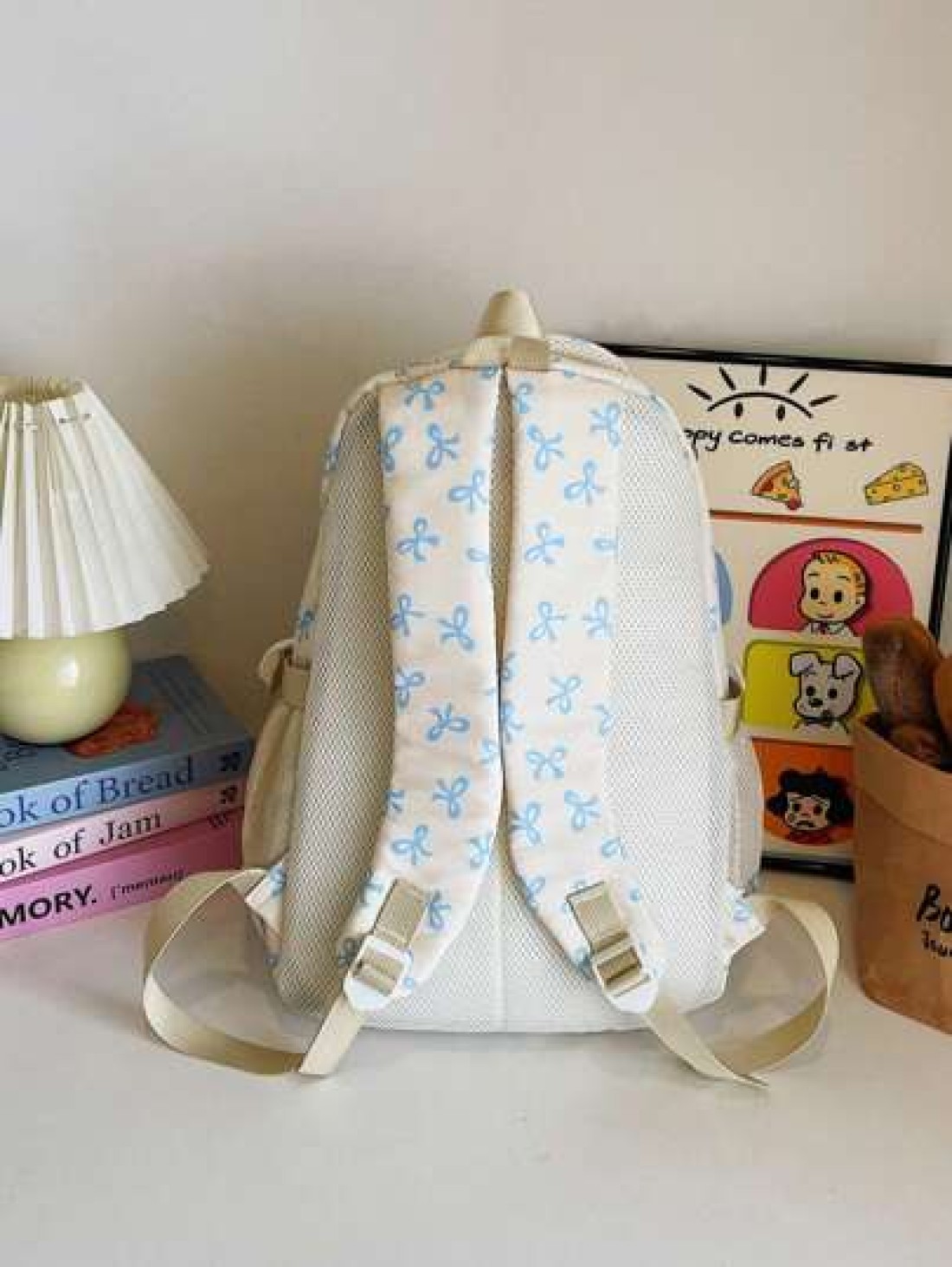 3pcs Nylon Bow Print Backpack Set Foldable Multi Po Cket Large CapacityWater Resistant Zipper Backpack Suitable F Or Teenagers High School College Students Ladies Daily Use Commuting Traveling Gifts F