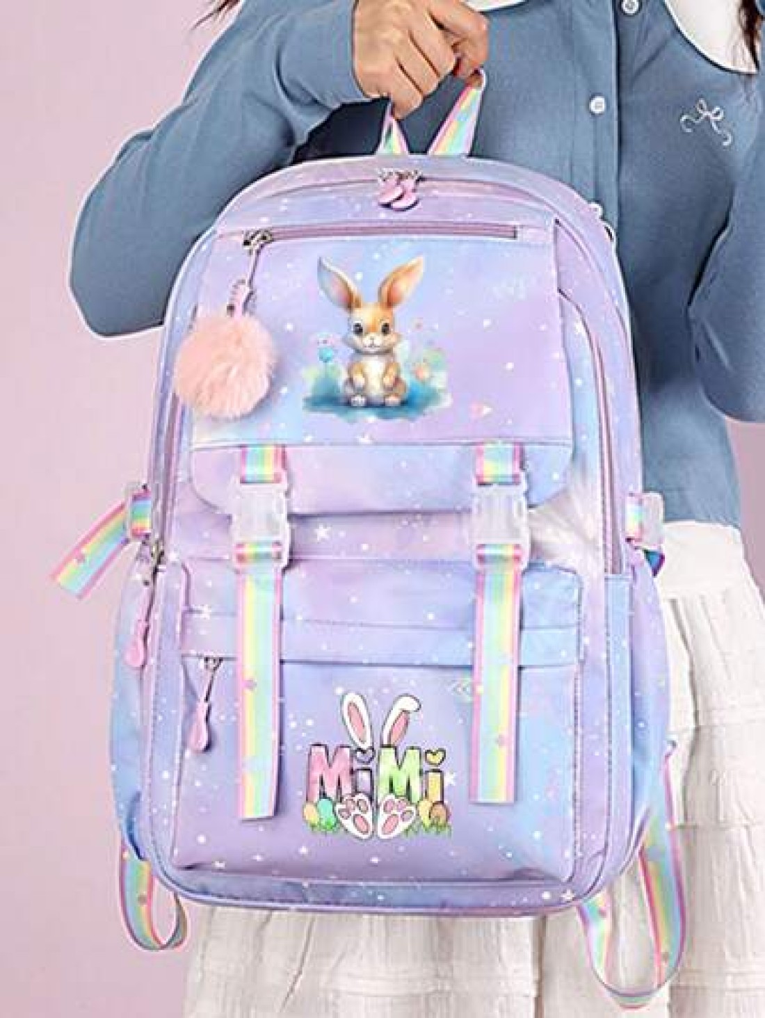 Cute Rabbit Print Lightweight Backpack With Adjustable Straps Multiple Pockets Organizer Compartments Fashionable School Bag For Rewards And Incentives Campus Backpack