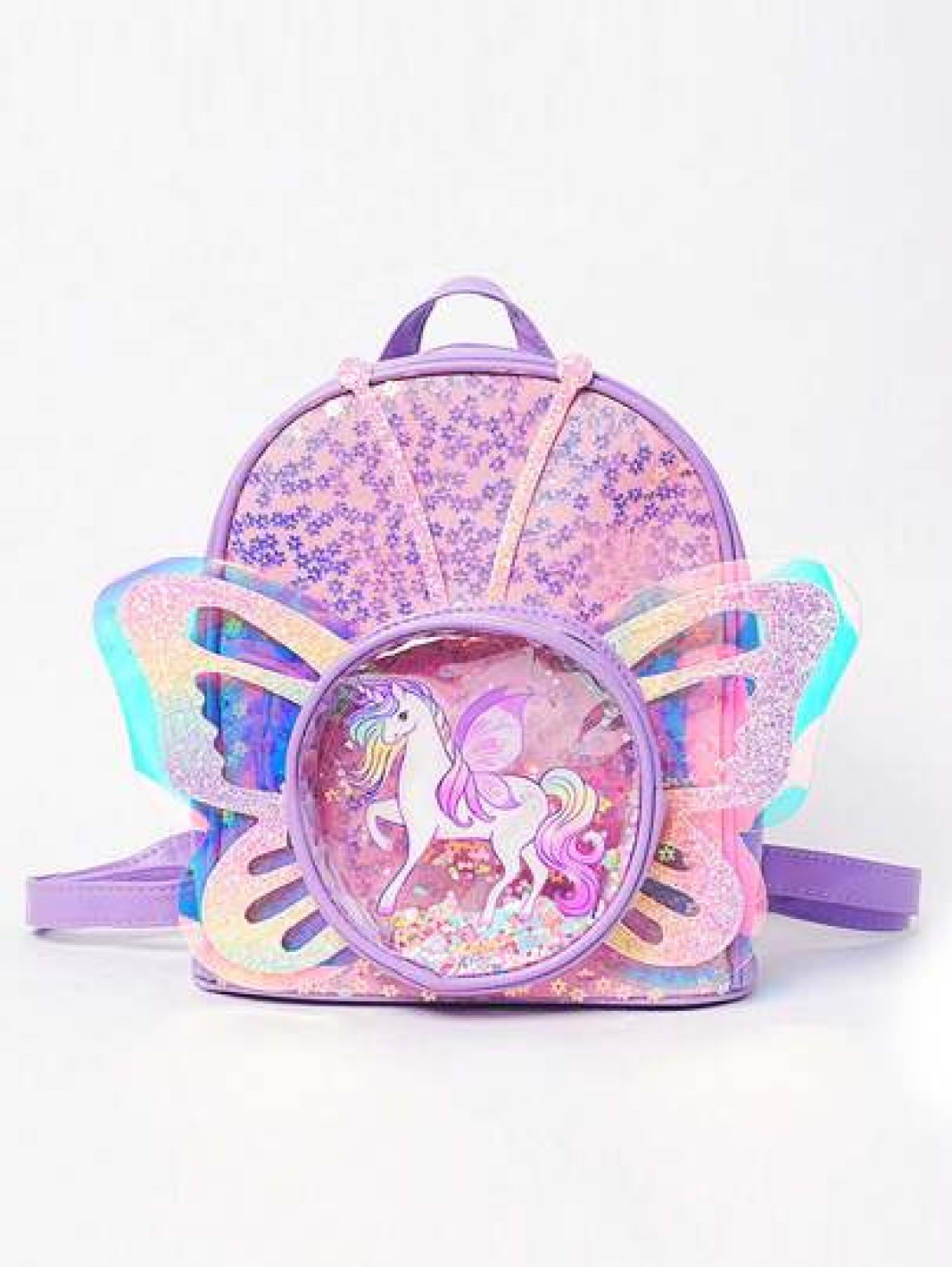 Kids Creative Fashionable Backpack Cartoon Unicorn Sequined Laser Transparent Butterfly Wing Design Double Shoulder Bag