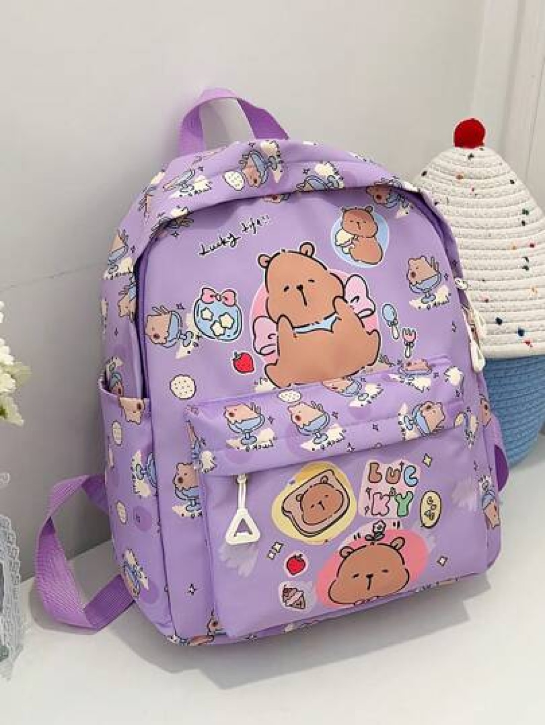 1pc Cute Capybara Backpack Cartoon Animal Print Casual Style Back To School Backpack With Zipper Closure And Adjustable Shoulder Straps Suitable For Campus And Travel