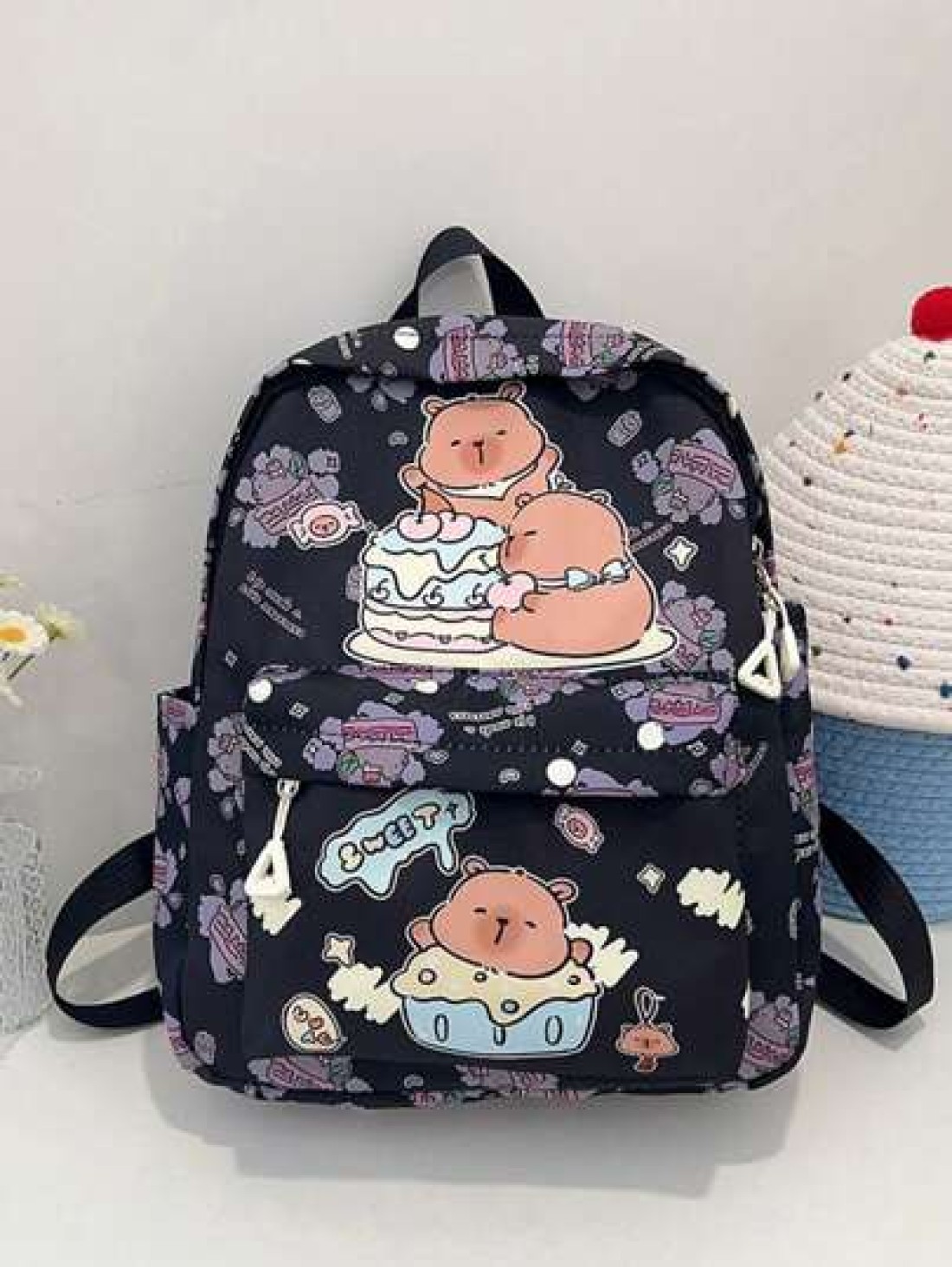 1pc Nylon Zipper Closure Fashionable And Cute Capibara Backpack Niche Design Adjustable Shoulder Straps Comfortable And Versatile Suitable For Daily Travel Backpacks And Highly Attractive Bags Suitabl
