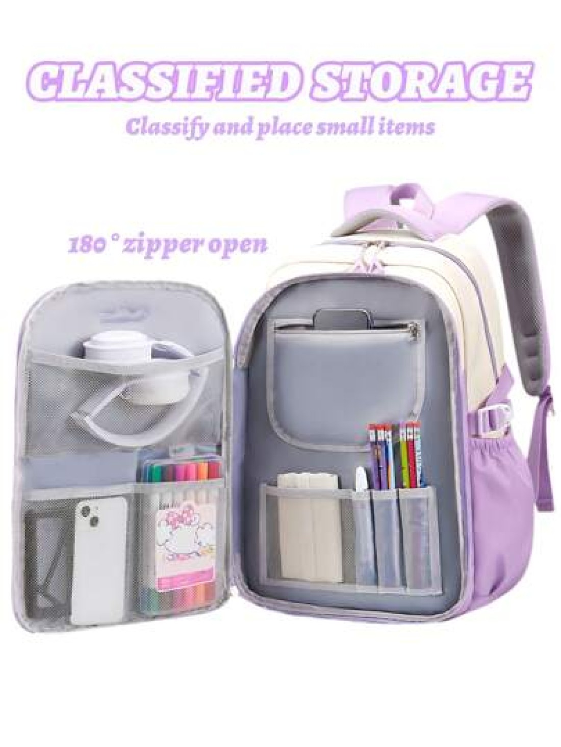 1pc Large Capacity Multi Pocket School Backpack For Girls Cartoon Bear Purple Backpack Outdoor Travel Bag With Coin Pocket Padded Shoulder Strap Fashion Versatile Polyester Suitable For Teenage Girls