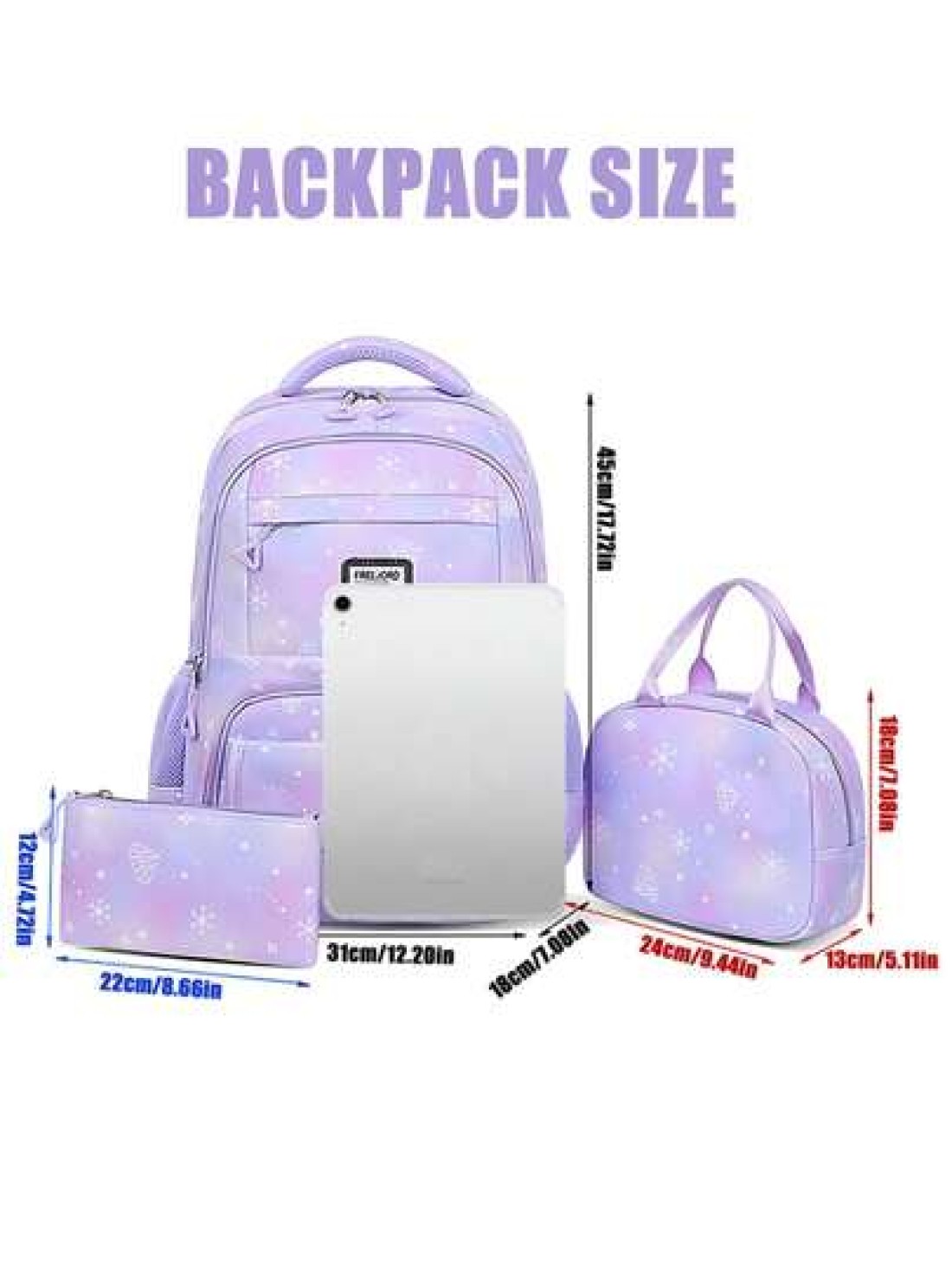 3pcs Girls Backpack Set School Bag Student Bookbag Outdoor Travel Bag Pencil Case Lunch Bag Suitable For Teenage Girls School And Travel Random Print