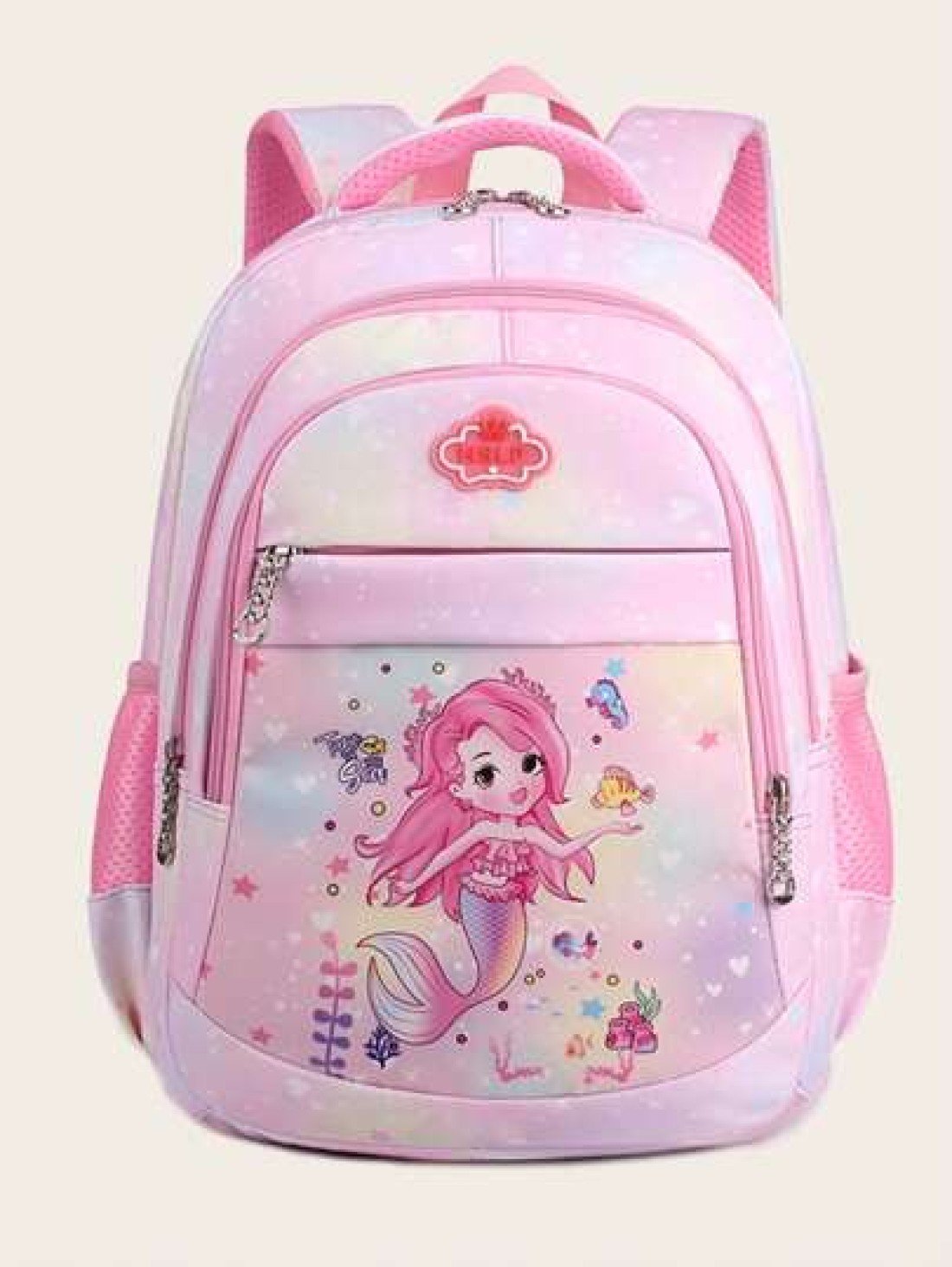 Girls Zipper Classic Backpack Mermaid Pattern Letter Patch Decor