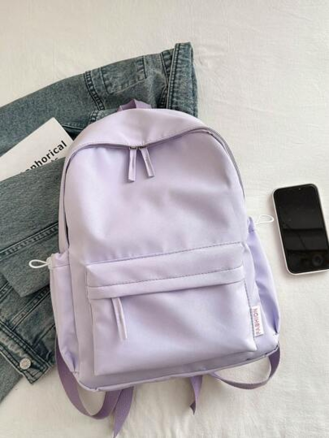 1pc Teens Simple Zipper Closure Backpack Fashion Versatile Solid Color School Bag Suitable For Daily Use