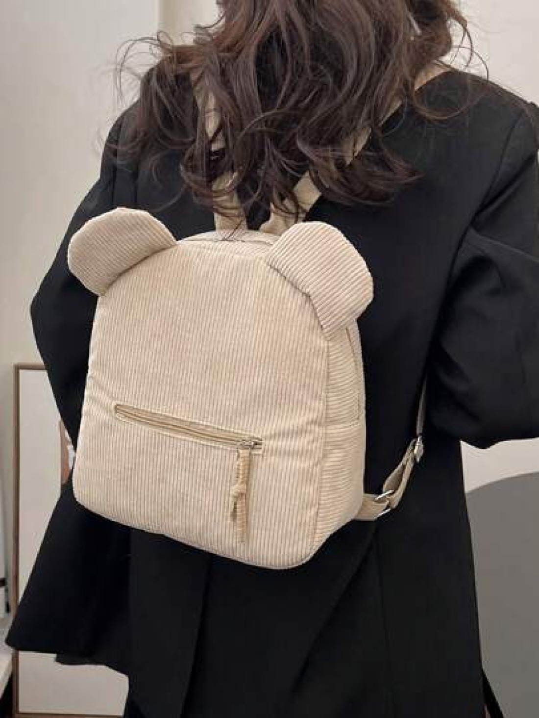 A Stylish Cute Simple Corduroy Bear Shaped Backpack Suitable For The Back To School Season A Nylon Double Zipper Lightweight Backpack Suitable For Teenagers School Daily Travel Shopping Travel And Vac
