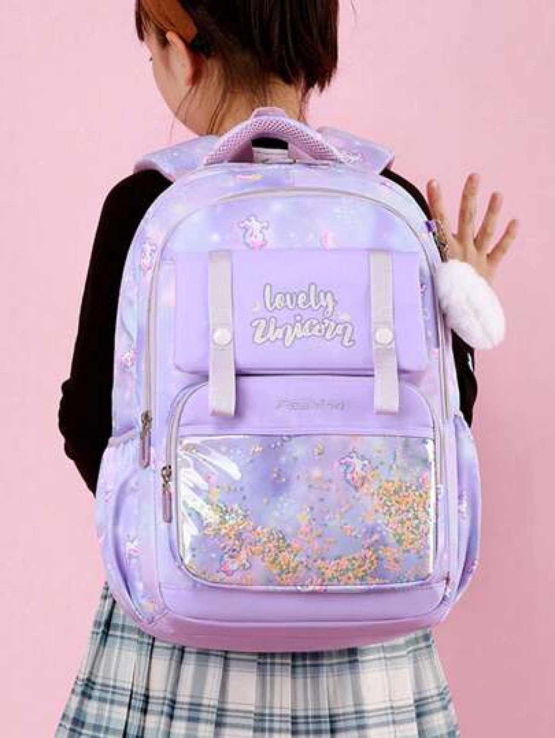 Large Capacity Shockproof Multi Layer Children s Backpack Waterproof Schoolbag With Pendant Decoration Printed Unicorn Pattern Shoulder Bag