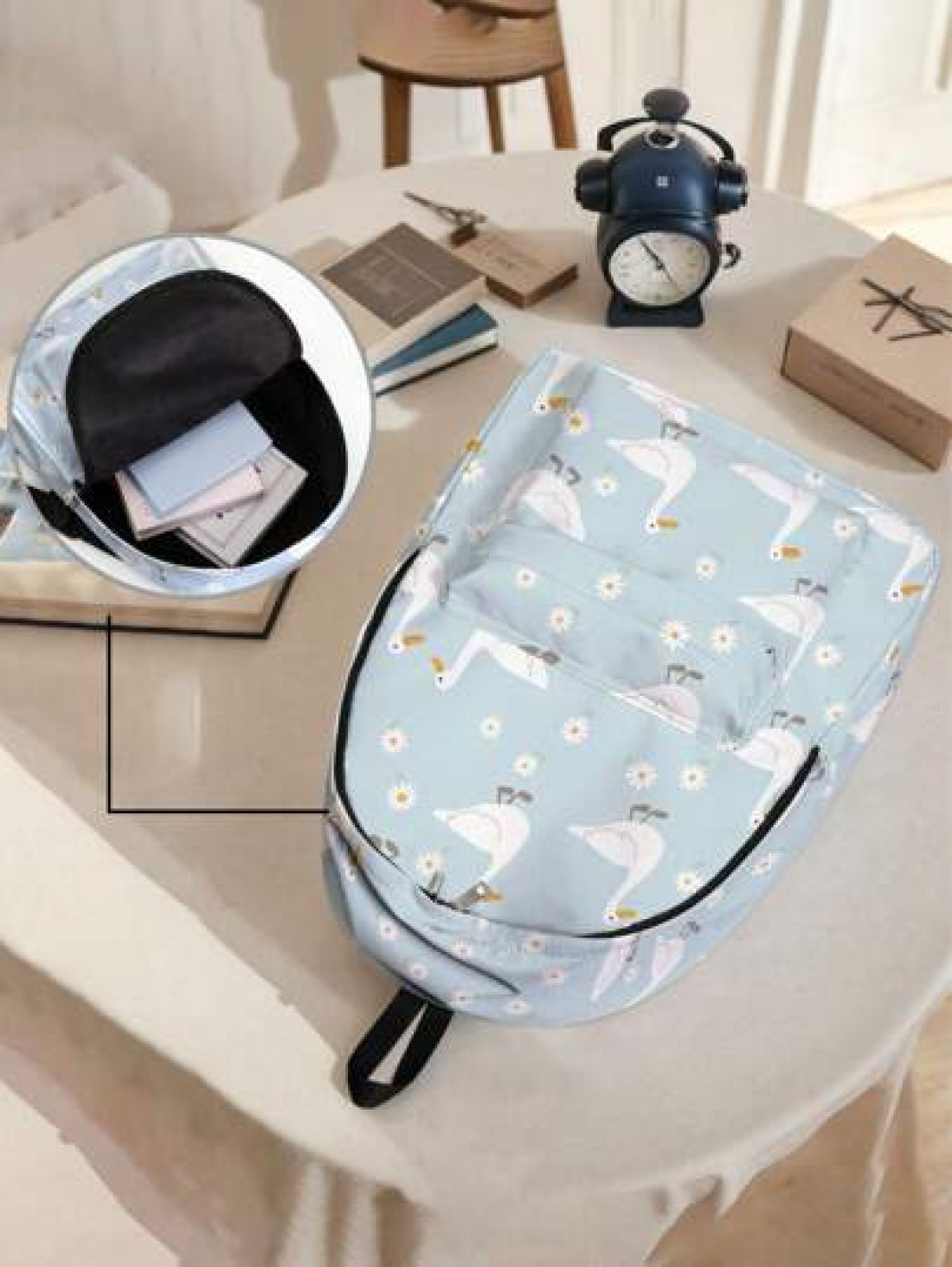 1pc Cute Duck Pattern Pocket Backpack Zipper Closure Pocketed Backpack Stylish For Boys And Girls Suitable For School And Outdoor Activities