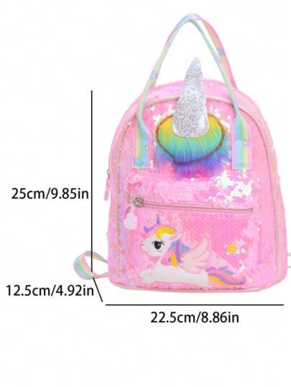 1 Pc New Sequined Material Cute Cartoon Pony Solid Color Girl Backpack Can Be Carried On One Shoulder Smooth Zipper Opening And Closing Sweet And Exquisite Elegant And Stylish Suitable For School Trav
