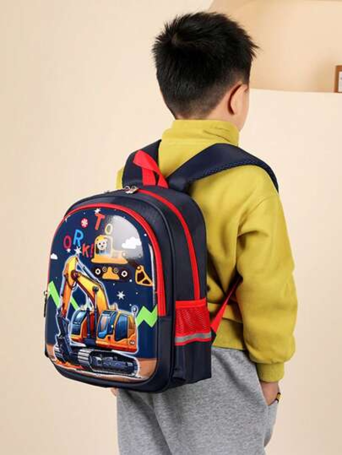 Kindergarten Schoolbag Boy s Small Medium And Large Class Preschool Class Cute Excavator Lightweight Boy s Hard Shell Burden Reduction Spine Protection Backpack
