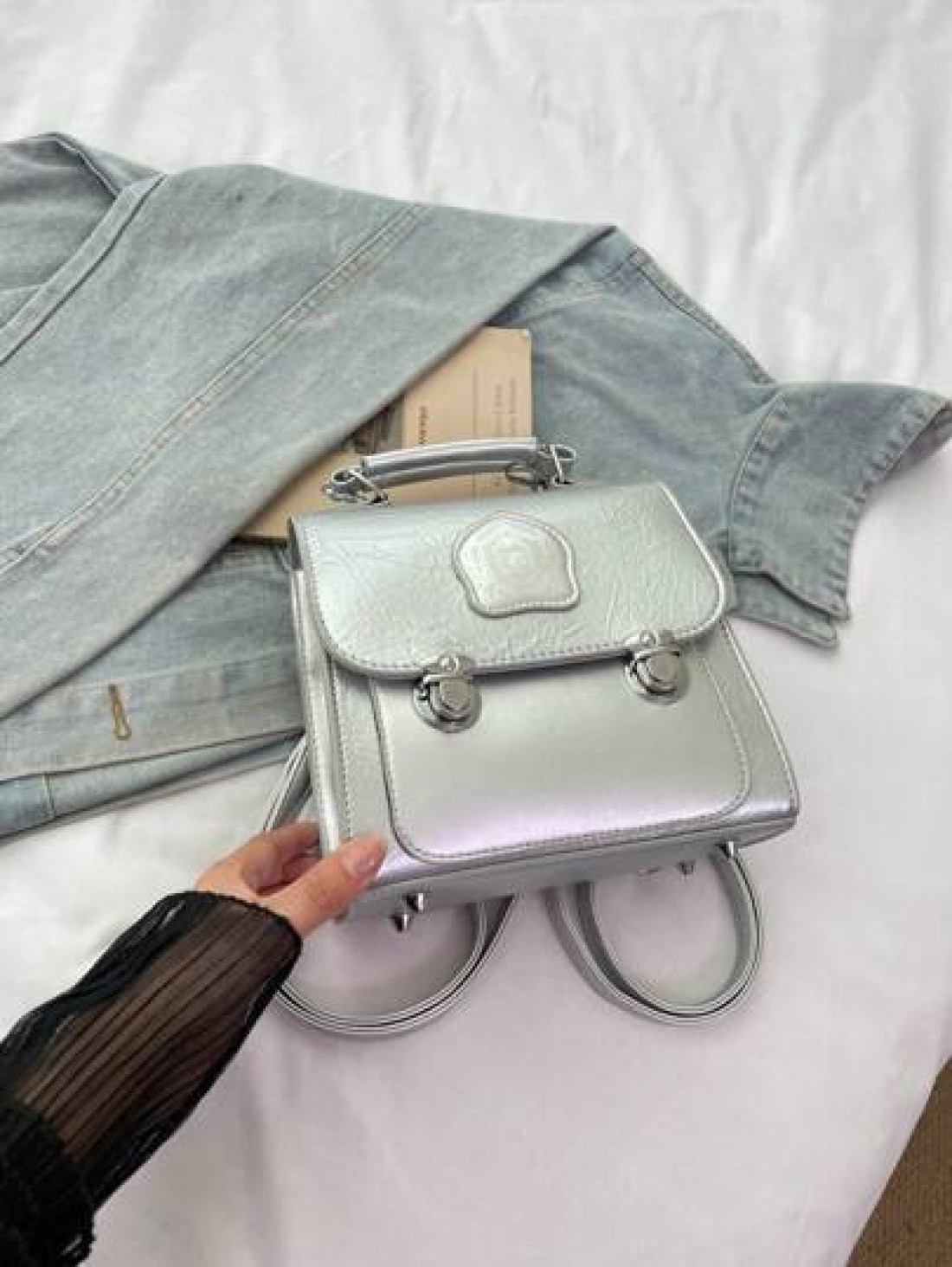 1pc Backpack Pu Flip Top Opening And Closing Fashionable Girl S Backpack 2025 Summer New Simple Versatile Backpack Korean Style Hand Held Backpack Smooth And Comfortable Shoulder Strap With Sufficient