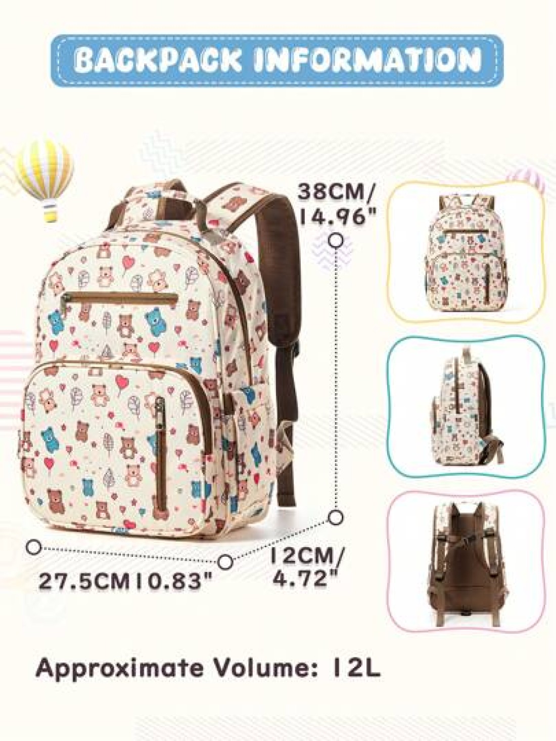 15 11 5inch Large Kawaii Kids Backpacks Elementary School Backpacks With Mulit Pockets And Compartments Kindergarten Backpacks Cute Animal Print Backpack With Padded Shoulder Straps Travel Backpacks W