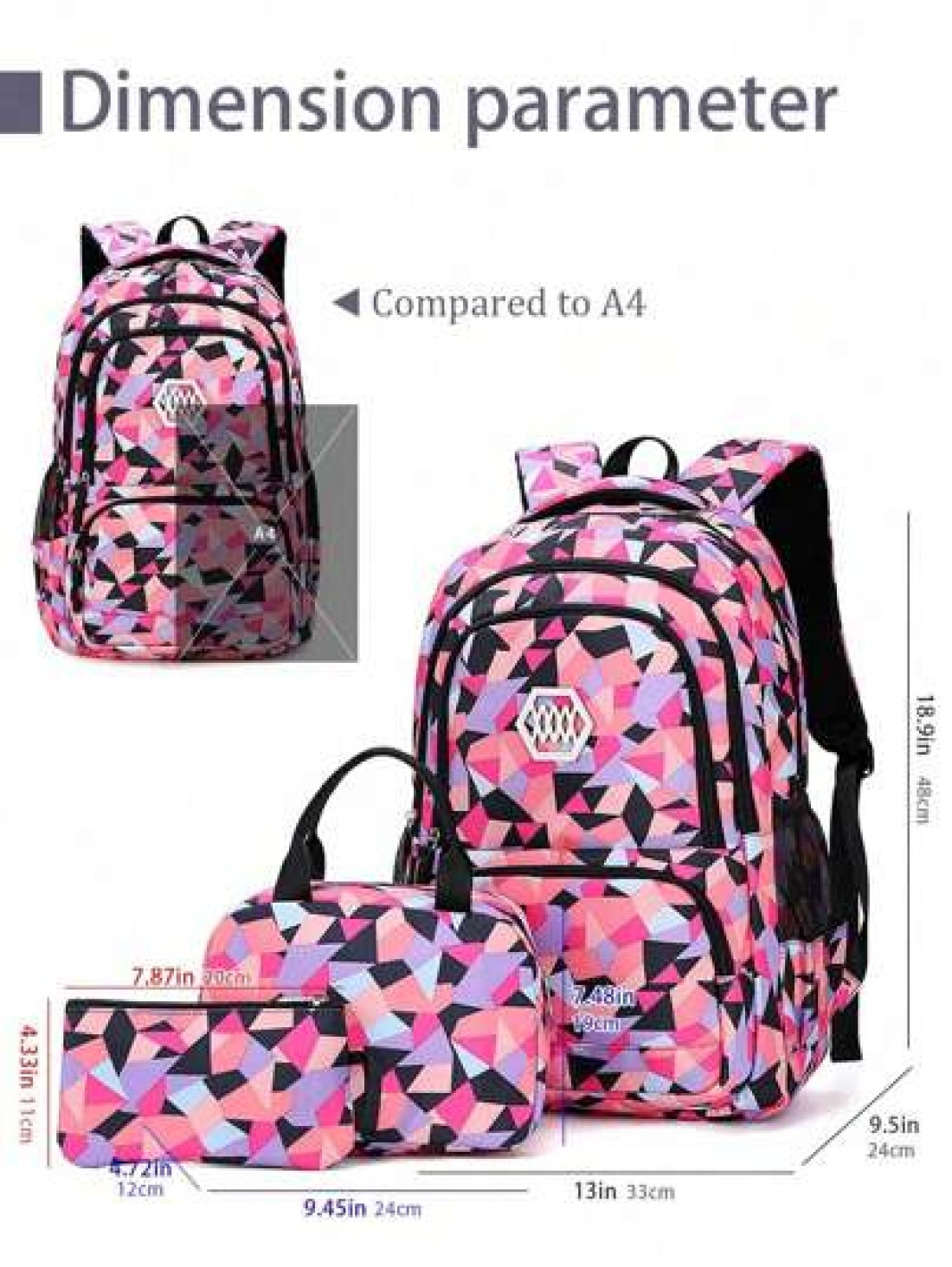 3 Piece Geometric Print Backpack Set Student Bookbag For 15 6 Inch Laptop High Capacity Lightweight Travel Bag Back To School Gift
