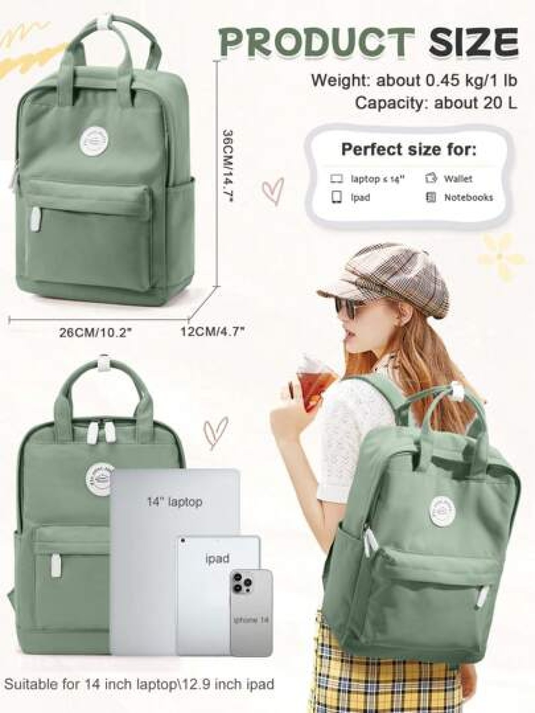 20L Simplicity School Backpack For Teenager Leisure Computer Backpack Fit 14inch Notebook 12 9inch Pad Carry On Backpack With Multi Pocket Lightweight Laptop Backpacks With Laptop Interlayer For Girl
