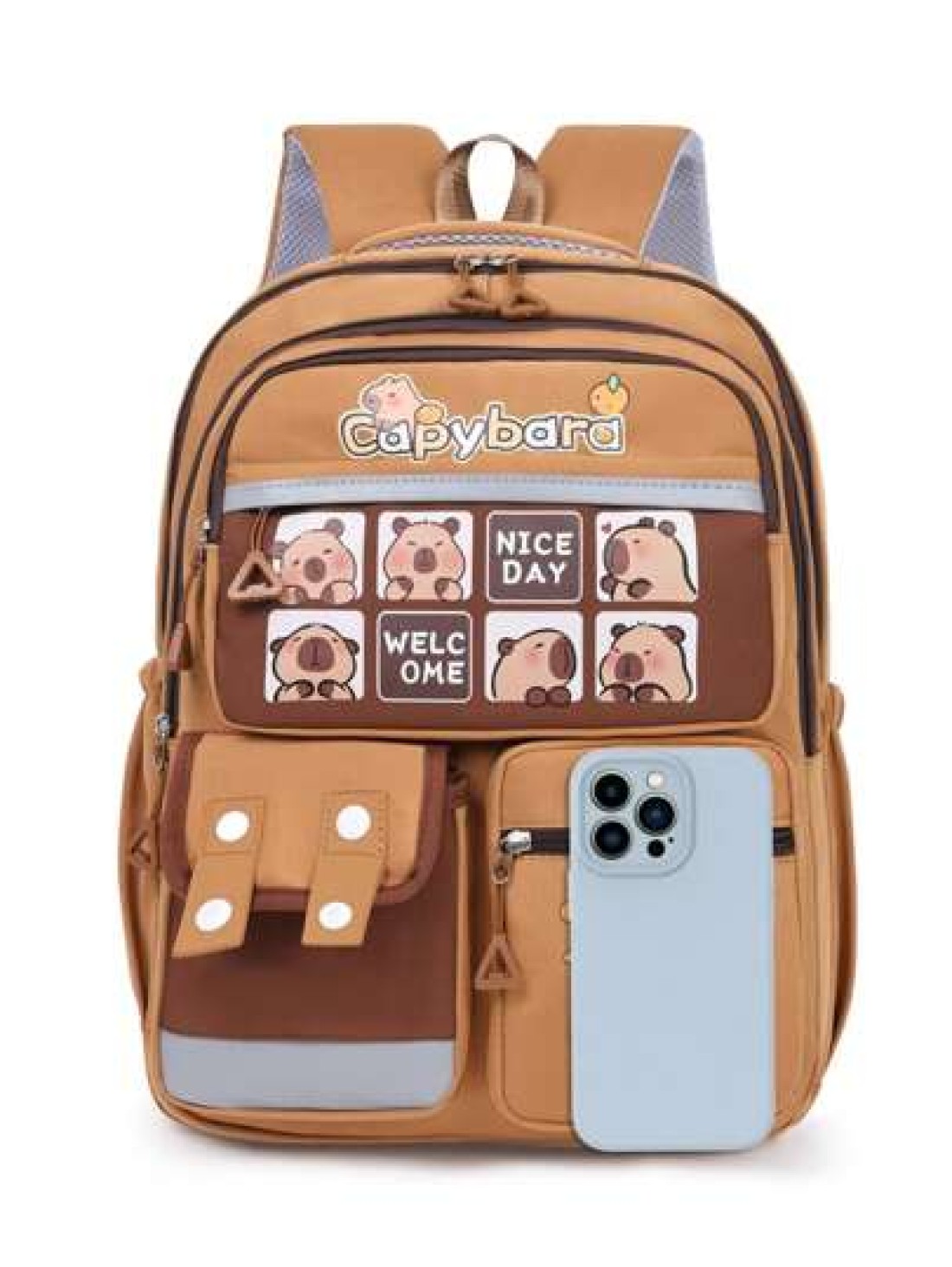 1 Cute Giant Kapibara Pattern Contrast Color Backpack Suitable For Teenagers Large Capacity Lively Student Bag With Multiple Pockets Fashion School Bag Handbag Personalized Lightweight School Backpack