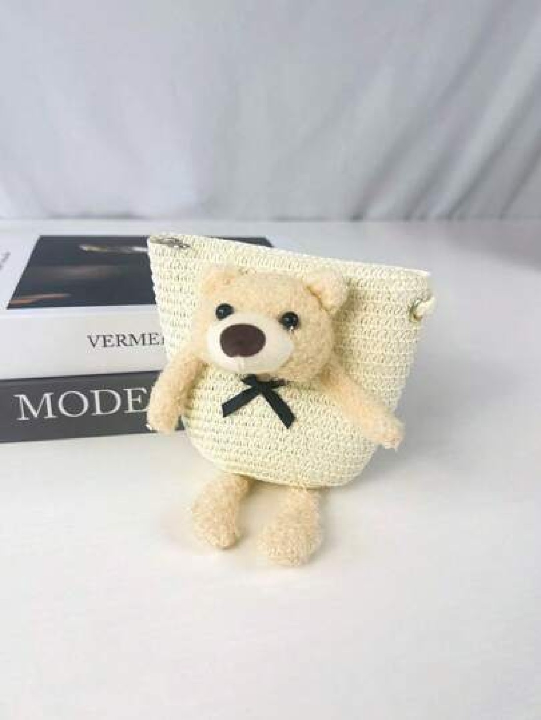 1pc Kids Cute Cartoon Bear Straw Beach Bag Princess Shoulder Crossbody Suitable For Daily Outing