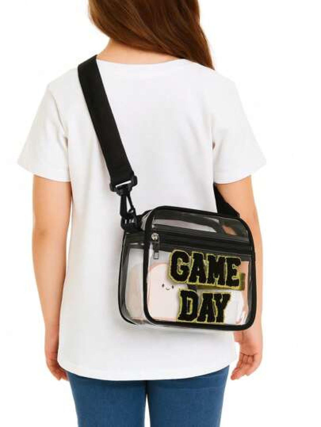 1pc Kids Cute Fashion Tpu Transparent Crossbody Bag Chenille Letters Embroidery Game Day Adjustable Shoulder Strap Zipper Closure Waterproof Simple Style Suitable For Going Out And Daily Commuting Hol