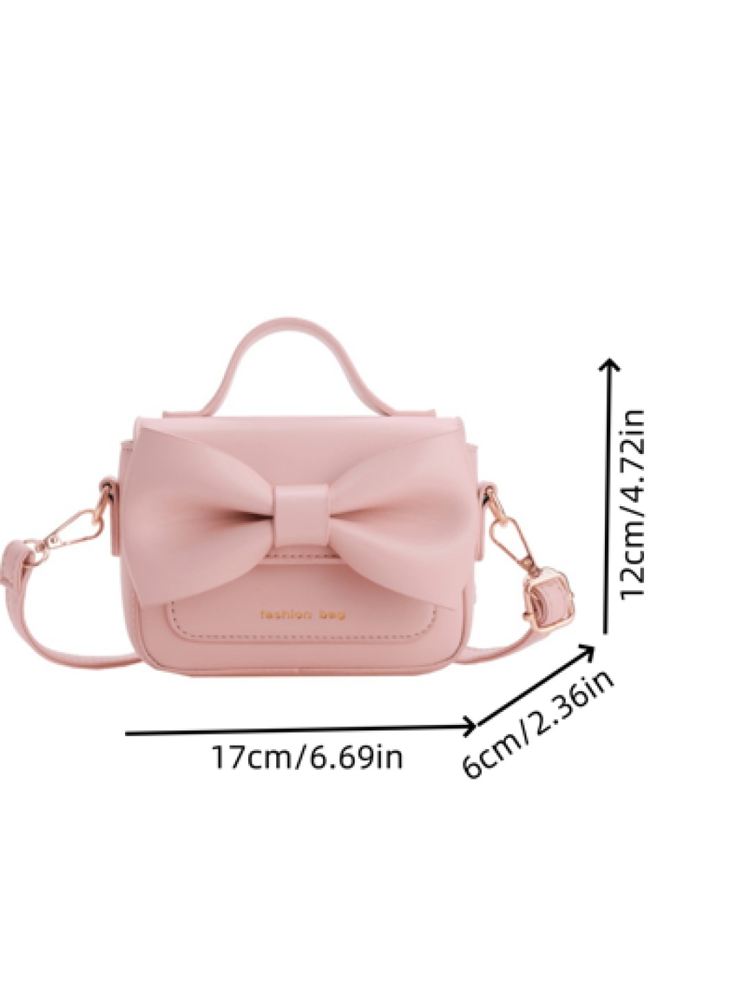 1pc New Fashionable Chic Handbag Solid Color Sweet Bow PU Small Square Shoulder Bag