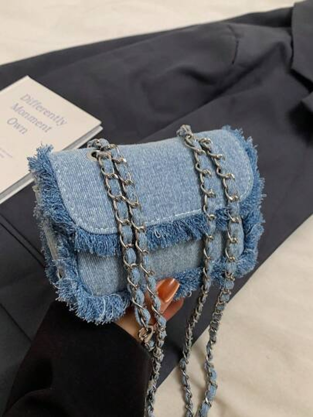 Frayed Chain Strap Shoulder Crossbody Mini Square Bag For Girls Retro Style