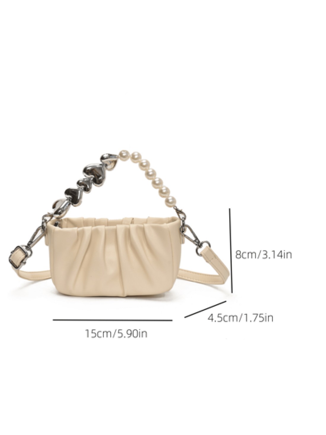 1pc New Fashion Elegant Solid Color Pearl Handbag With Pleats Shoulder Crossbody Bag