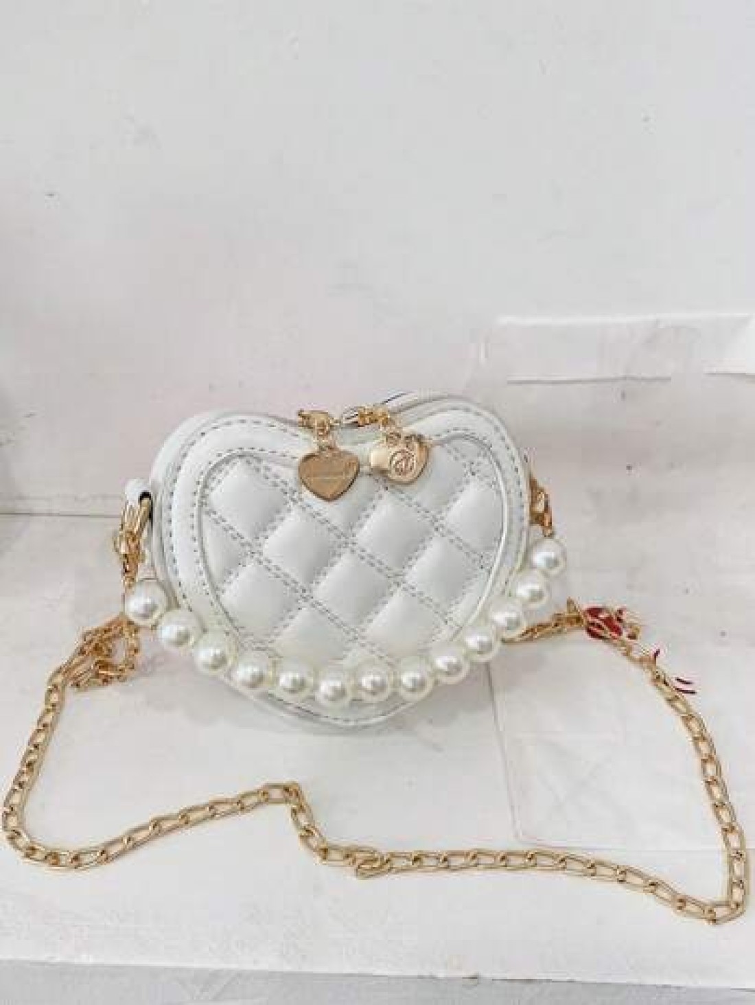 New Embroidered Heart Shaped Small Bag For Girls Fashionable Pearl Handbag For Little Princess