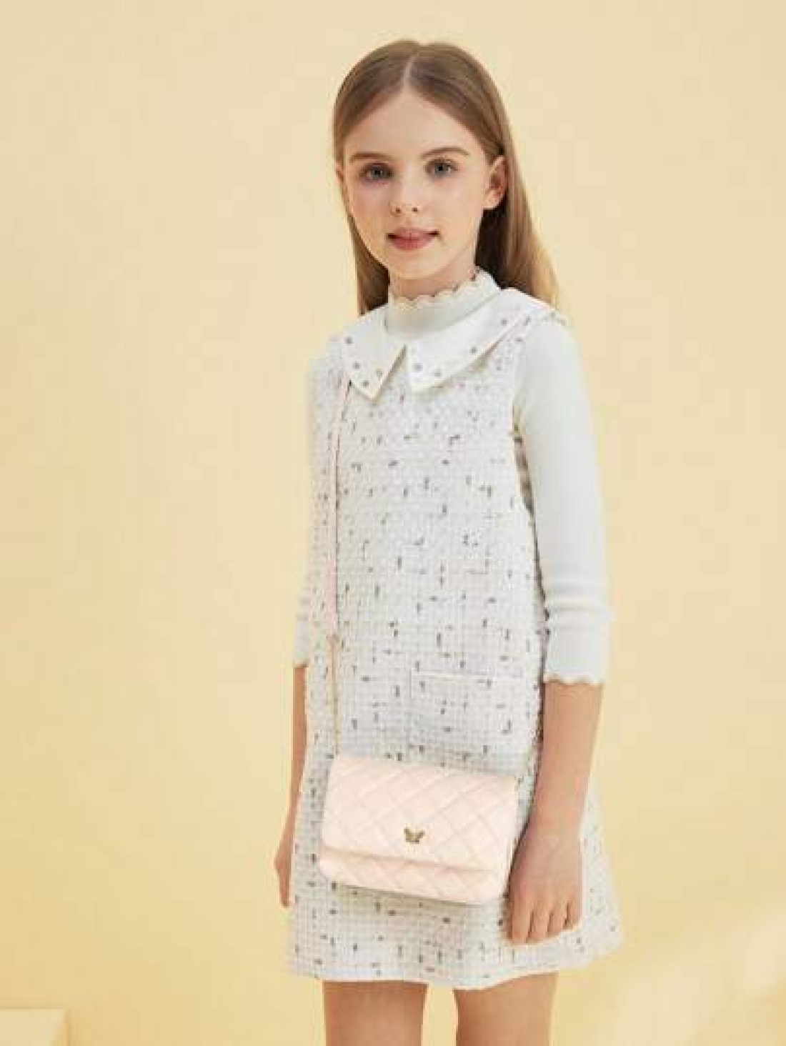 1pc Girl s Plaid Stitching Shoulder Bag With Metal Butterfly Decorative Chain And Flap Cover Cute Fashionable Sweet Princess Crossbody Bag Ideal For Daily Use School Parties And Travel
