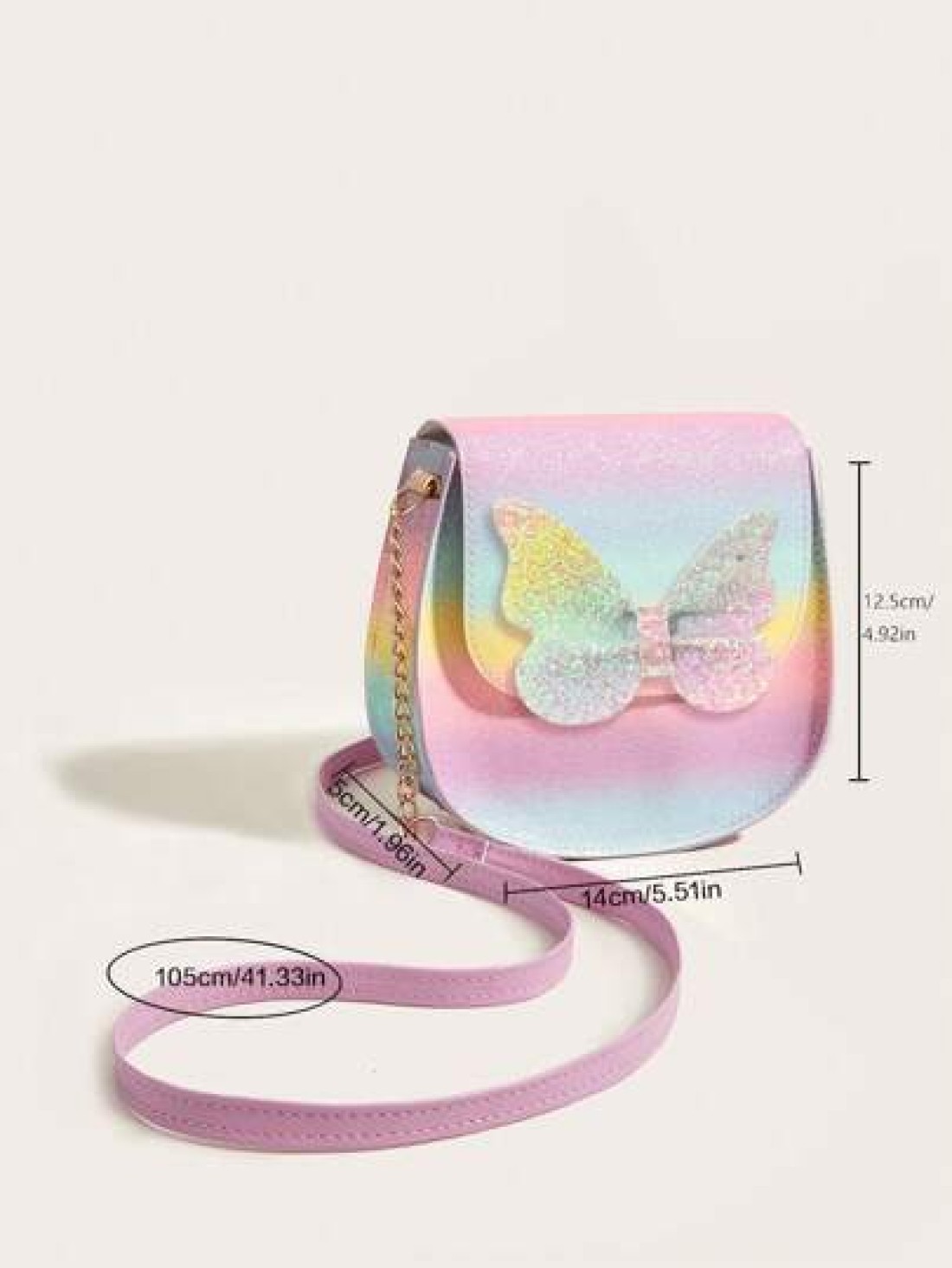 1pc Girls Cute Glitter Butterfly Flap Rainbow Plaid PU Crossbody Bag Suitable For Daily Use