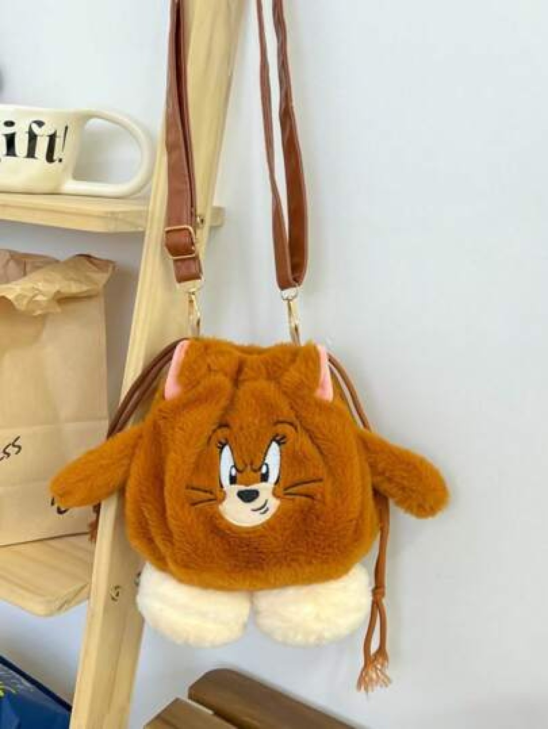 TOM AND JERRY TOM AND JERRY Shoulder Bag Cat And Mouse Bucket Bag Tom Cat Crossbody Hand Tied Drawstring Bag Bucket Bag