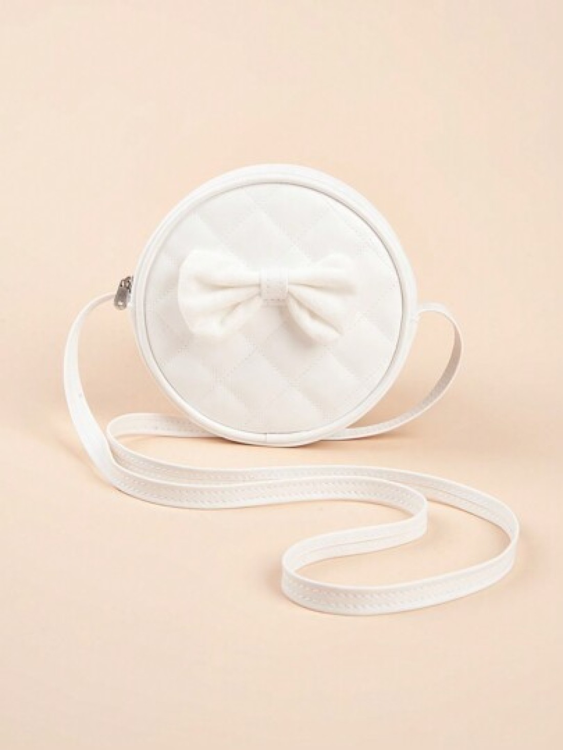 1pc Girls PU Quilt Plaid Bow Soft Sweet Round Mini Crossbody Bag Suitable For Daily Use