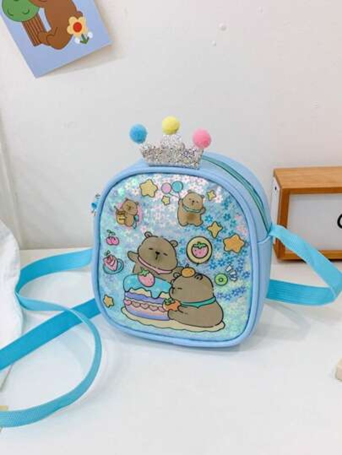 1pc Pu Zipper Closure Fashion Sweet Cute Princess Style Cartoon Capybara Shiny Square Bag Versatile Casual Highly Attractive Bag Multiple Colors To Choose From Suitable For Going Out Outdoor Daily Use