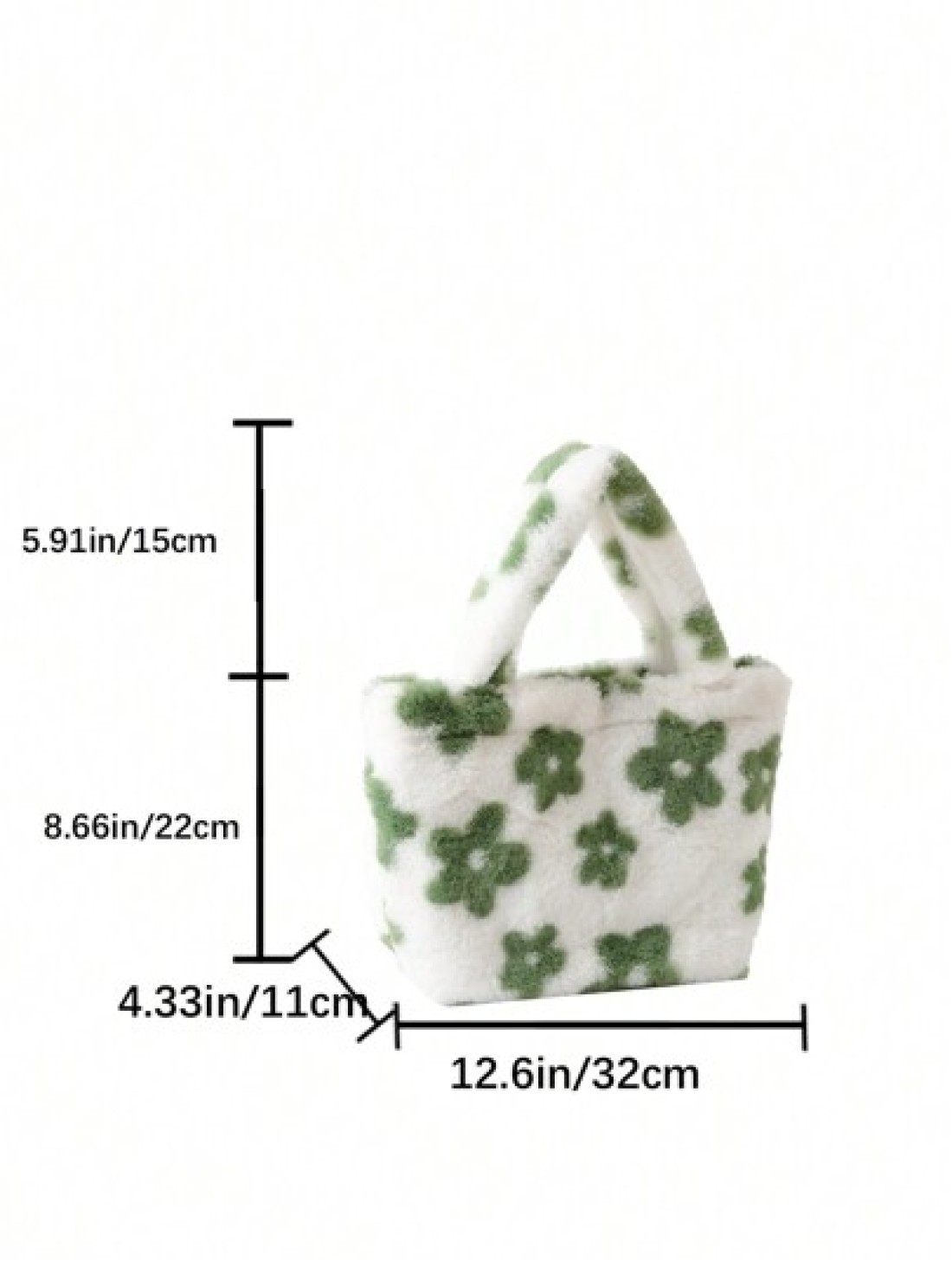 1pc Cute Floral Heart Shaped Plush Handbag Furry Tote Bag For Girls Simple Design Suitable For Daily Commute Random Print
