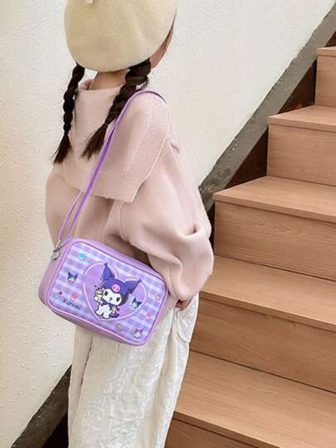 Sanrio 1pc Sanrio Fashion Versatile Girls Crossbody Shoulder Bag Kuromi Cinnamoroll Design PU Leather Kids Small Square Bag