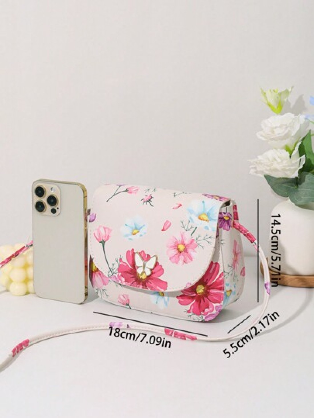 Mini Print Butterfly Decor Metal Accent Shell Crossbody Bag