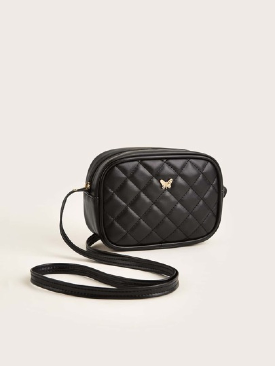 1pc Girls Black Pu Plaid Stitching Fashionable Square Shape Crossbody Bag For Everyday Use