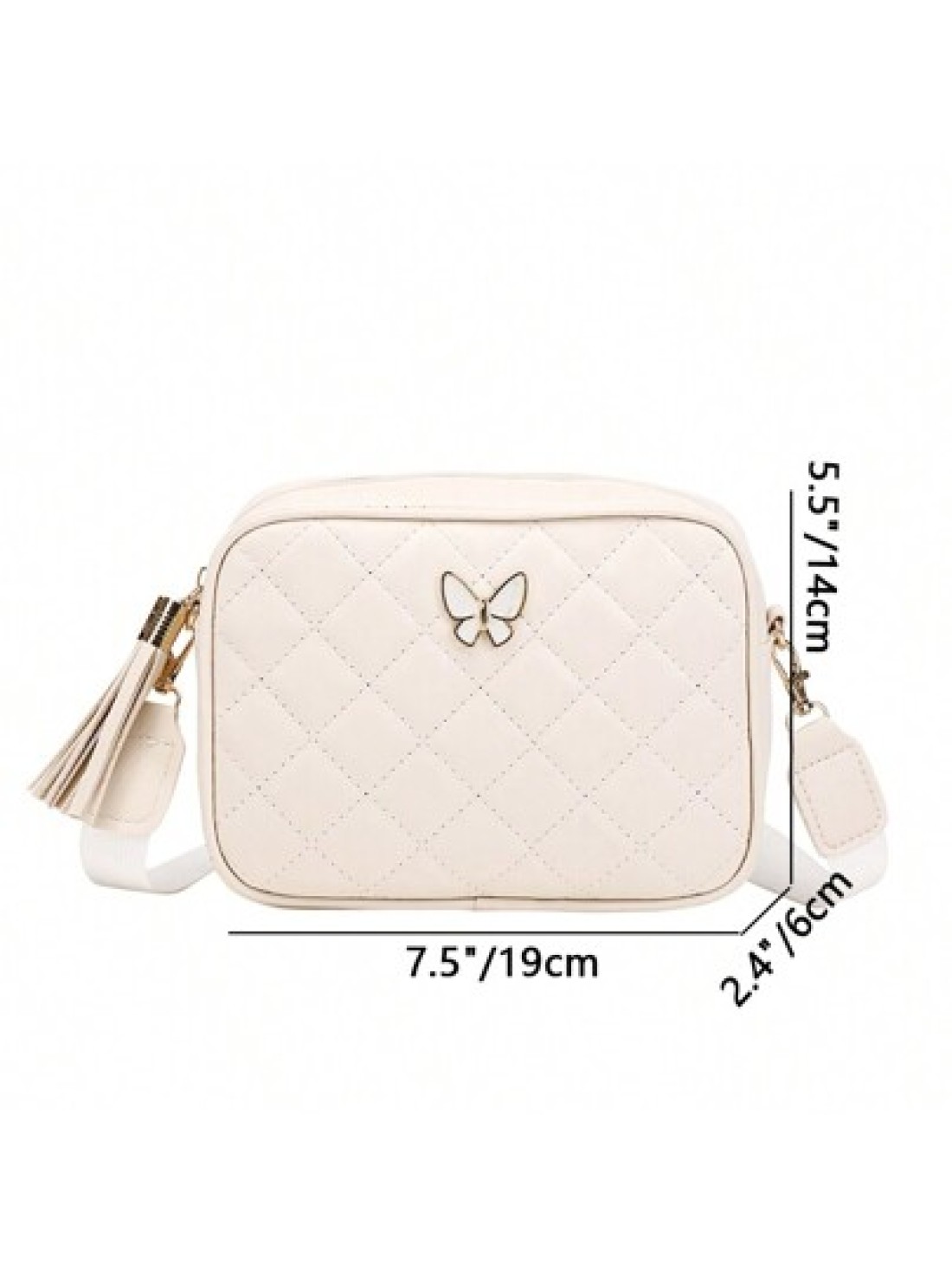 Quilted Square Crossbody Bag Classic Metal Decor Zipper Purse Faux Leather Shoulder Bag