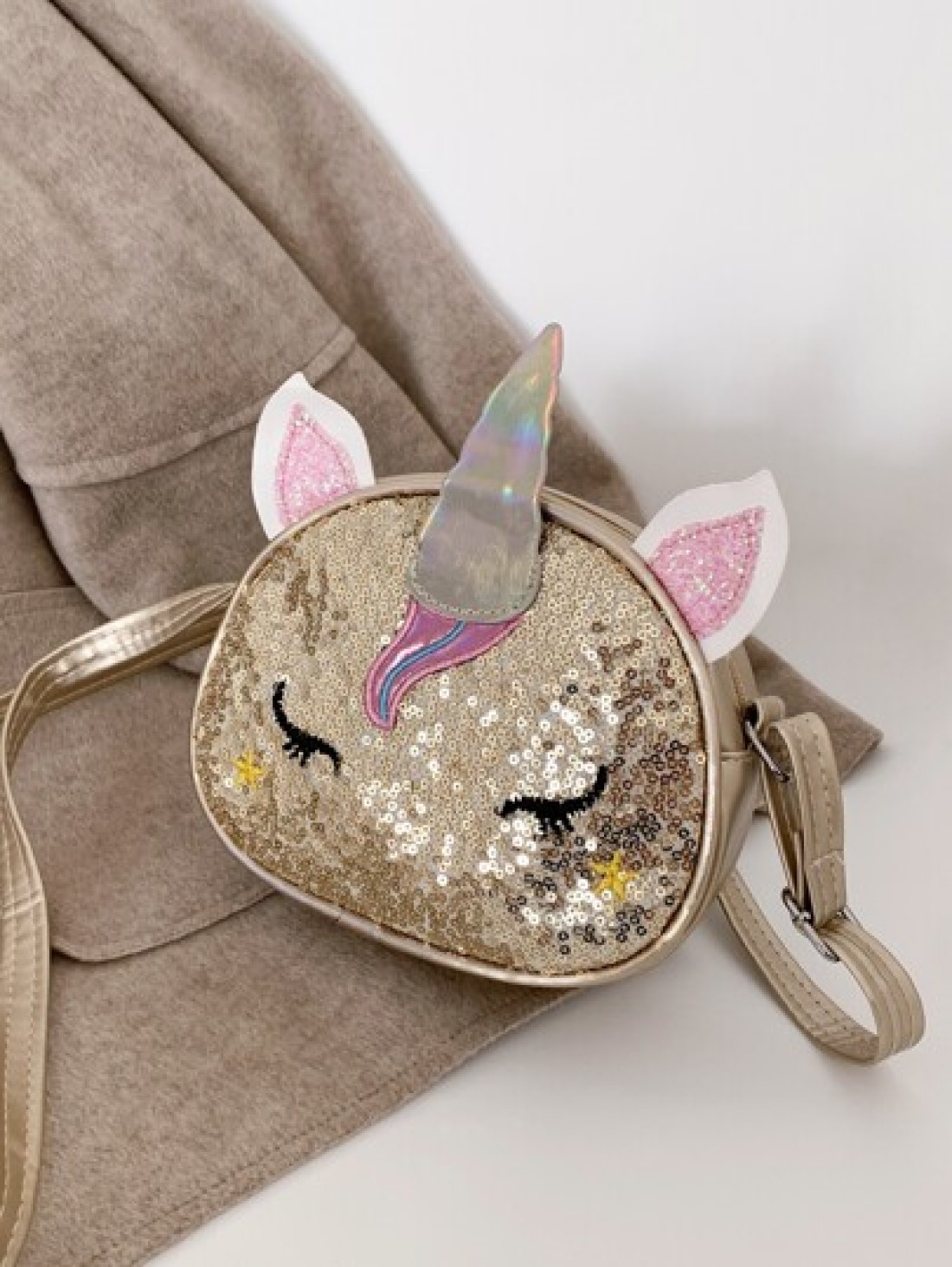 Girls Sequin Cartoon Embroidered Ear Decor Novelty Bag