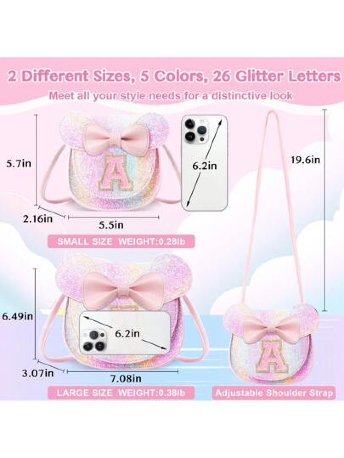 Toddler Purse Little Girl Purses For S 1 2 3 4 5 6 7 8 Year Old Birthday Gifts Cute Bow Purses Crossbody Shoulder Bag Personalized Initial Glitter Letter Coin Purse Christmas Gifts