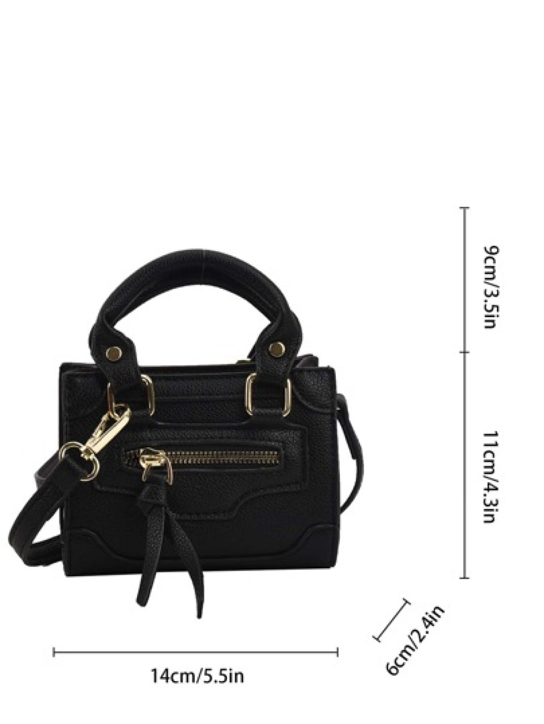 Mini Girls Square Bag Litchi Embossed Zipper Front Decor Double Handle For Daily