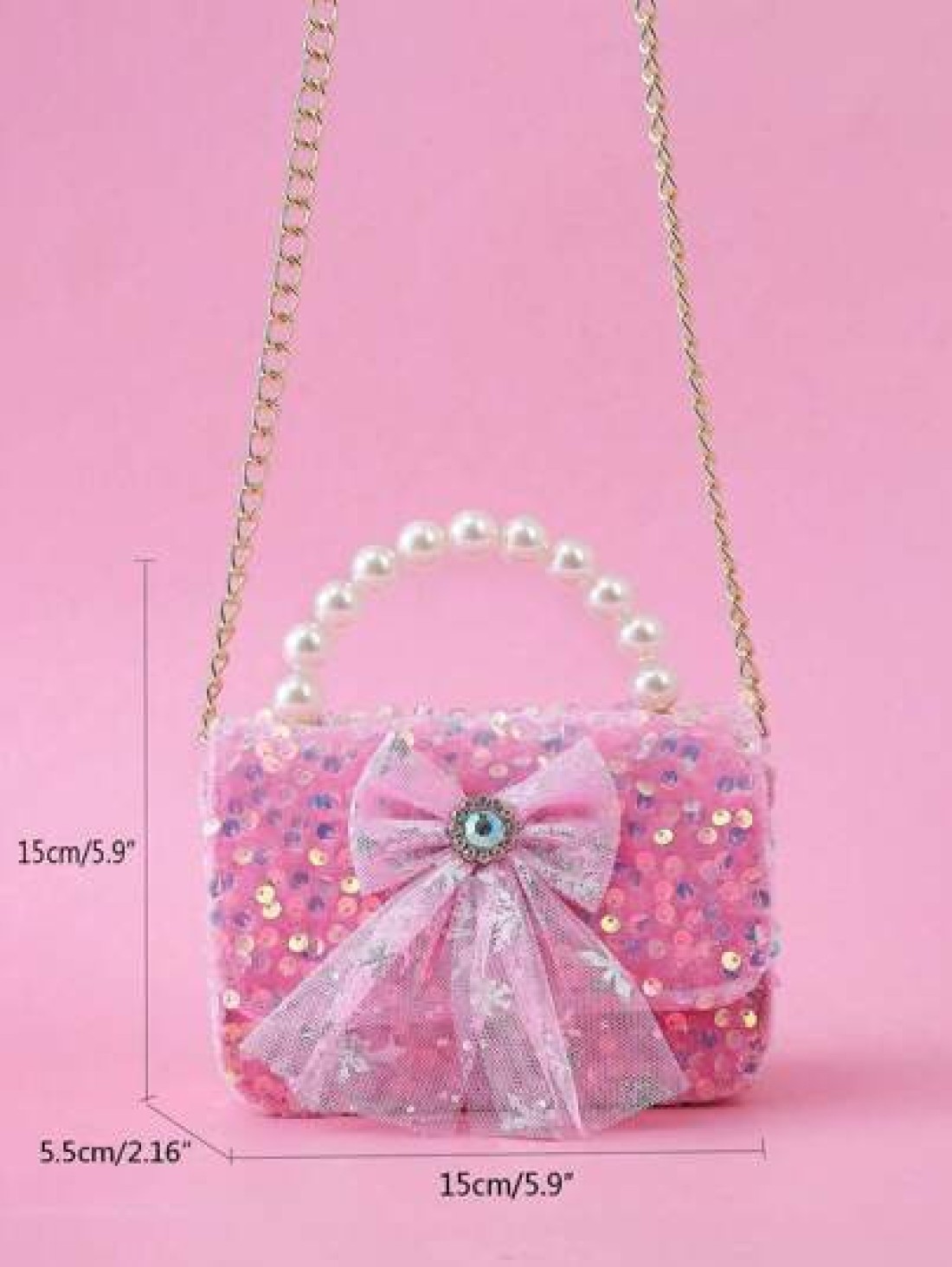 1pc Kids Sparkling Sequin Bow Decor PU Beaded Material Flap Closure Metal Chain Shoulder Strap Cute Beaded Handbag For Girls Sweet Shoulder Crossbody Bag For Snacks Coins Suitable For Christmas Birthd