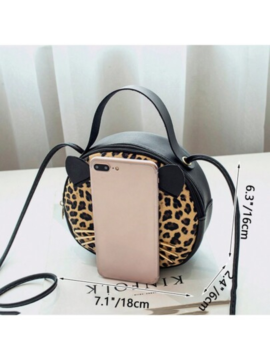 1pc Girl s New Leopard Print Bag Pu Leather Cat Mobile Phone Bag Cute Fashion Small Round Bag Ideal Choice For Gifts