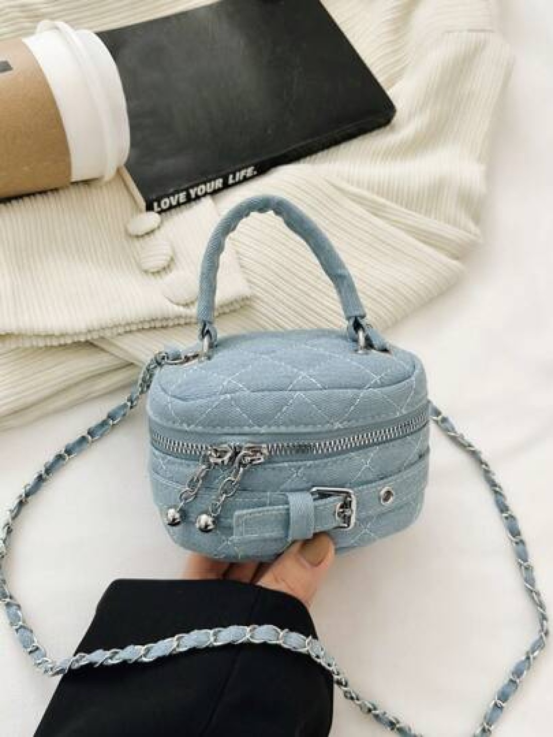 Children Denim Handbag Chain Messenger bag Box bag Lightweight Mini Handbag Zipper Rhombic lattice Quilting Small square bag Cute Vintage Casual Small bag Suitable for primary school boys and girls