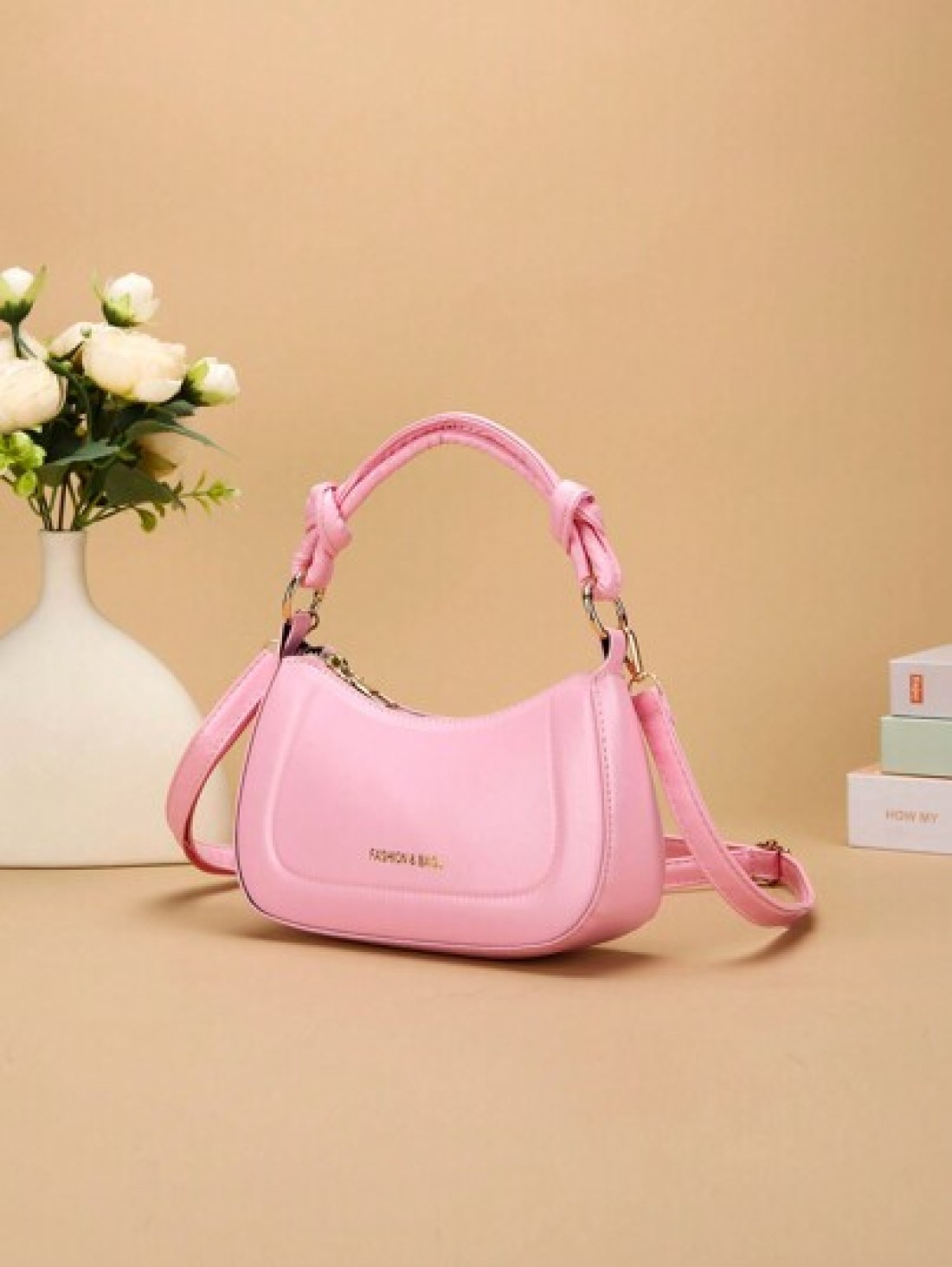 1pc PU Solid Color Fashion Handbag With Zipper Closure Shoulder Crossbody Bag Suitable For Daily Use And Outings