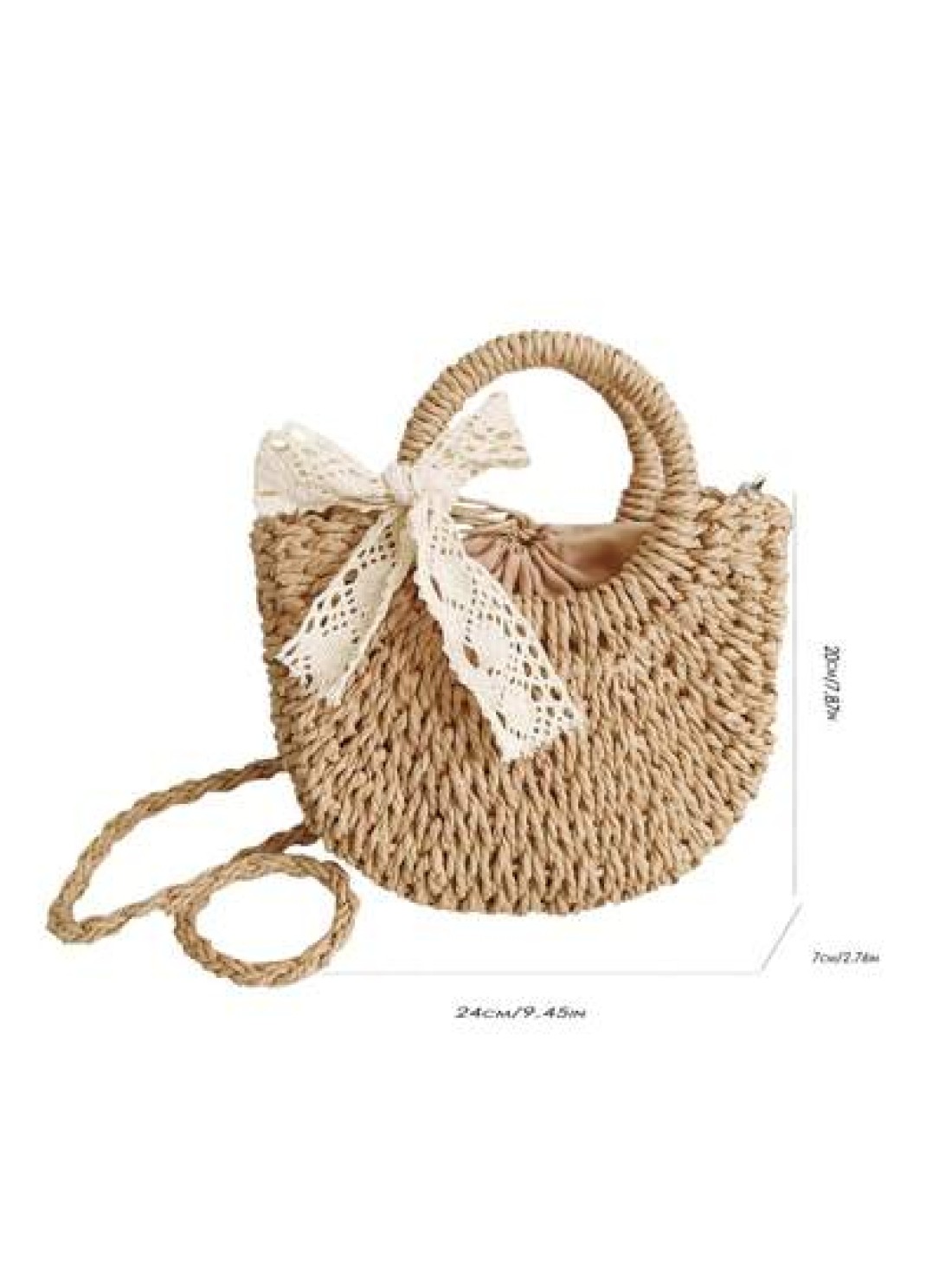 1pc Girls Beach Style Handbag Casual One Shoulder Crossbody Drawstring Top Tote Handmade Woven Butterfly Decor Straw Bag